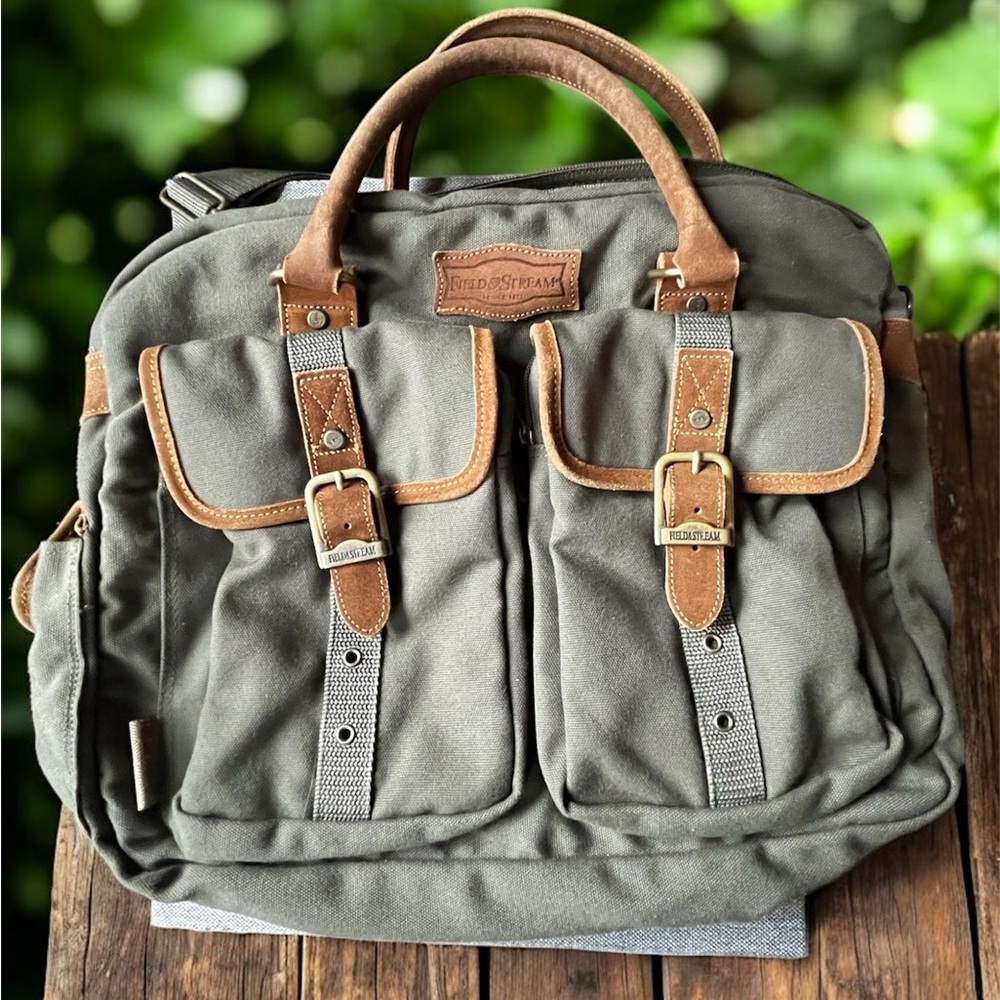 Field & Stream Canvas Leather Travel Laptop Messenger Briefcase Bag